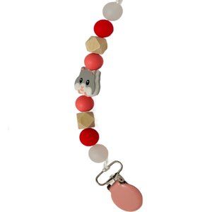 Squirrel Silicone Bead Pacifier Clip, Gray Squirrel Pacifier Holder PBV Free